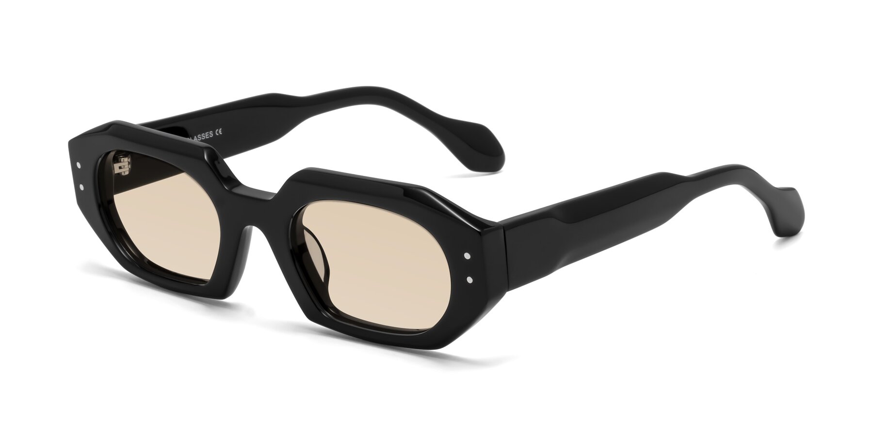 Angle of Molly in Black with Light Brown Tinted Lenses