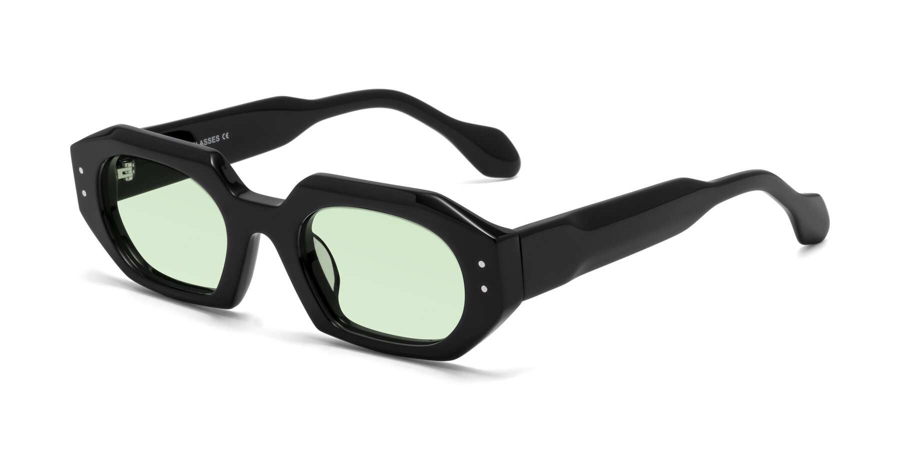 Angle of Molly in Black with Light Green Tinted Lenses