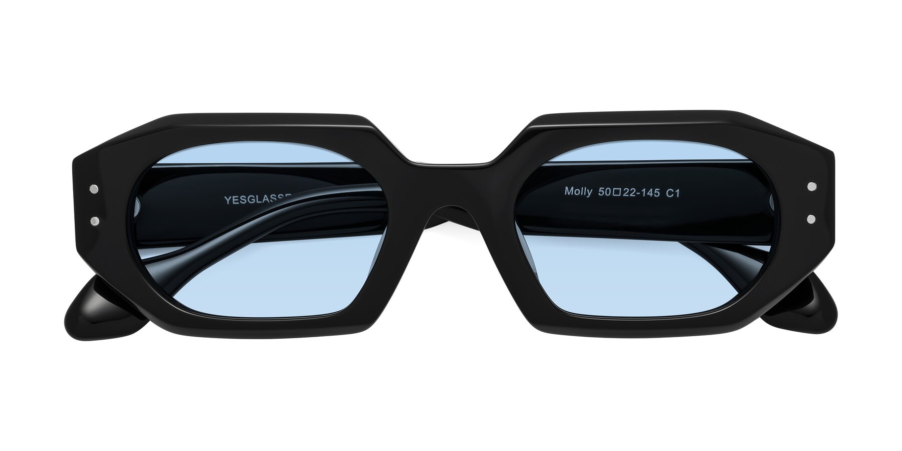 Folded Front of Molly in Black with Light Blue Tinted Lenses