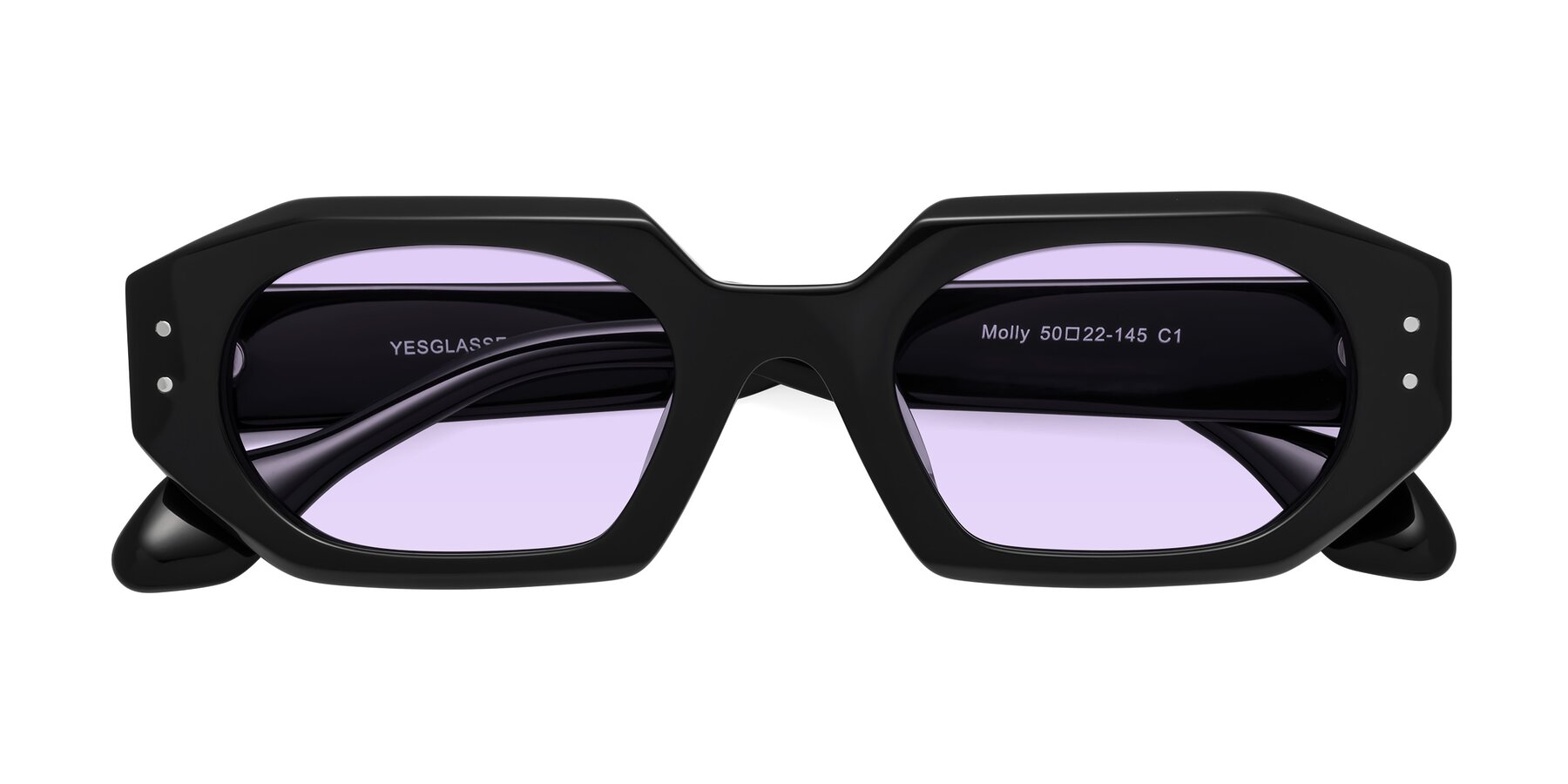 Folded Front of Molly in Black with Light Purple Tinted Lenses