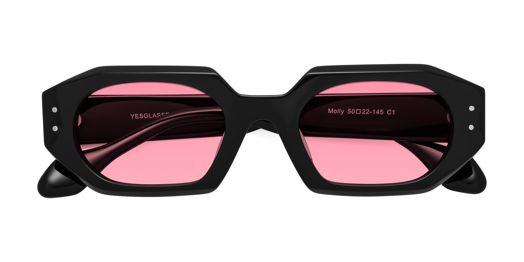 Folded Front of Molly in Black with Pink Tinted Lenses