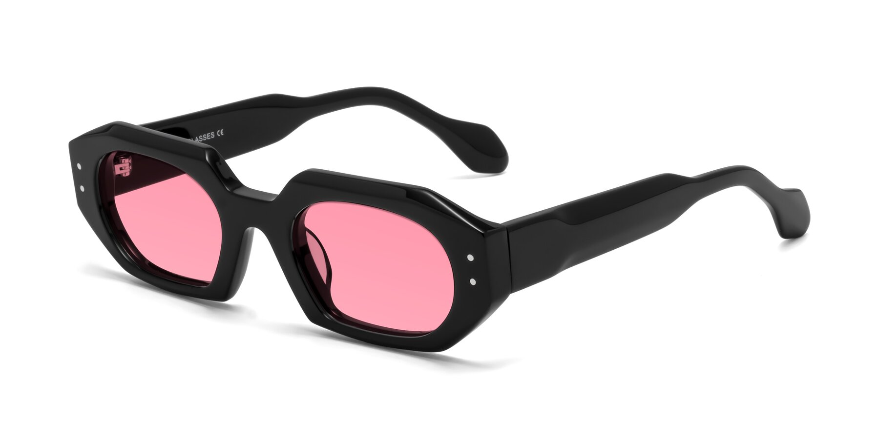 Angle of Molly in Black with Pink Tinted Lenses