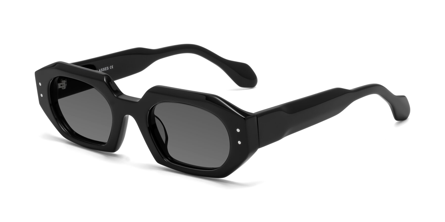 Angle of Molly in Black with Medium Gray Tinted Lenses