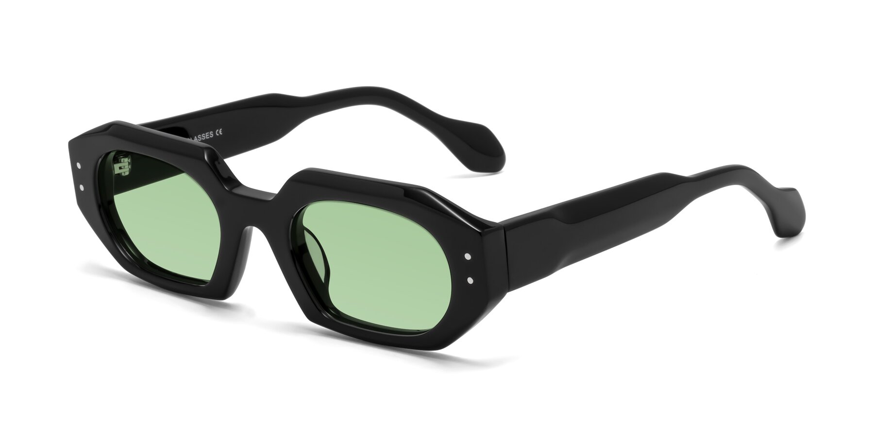 Angle of Molly in Black with Medium Green Tinted Lenses
