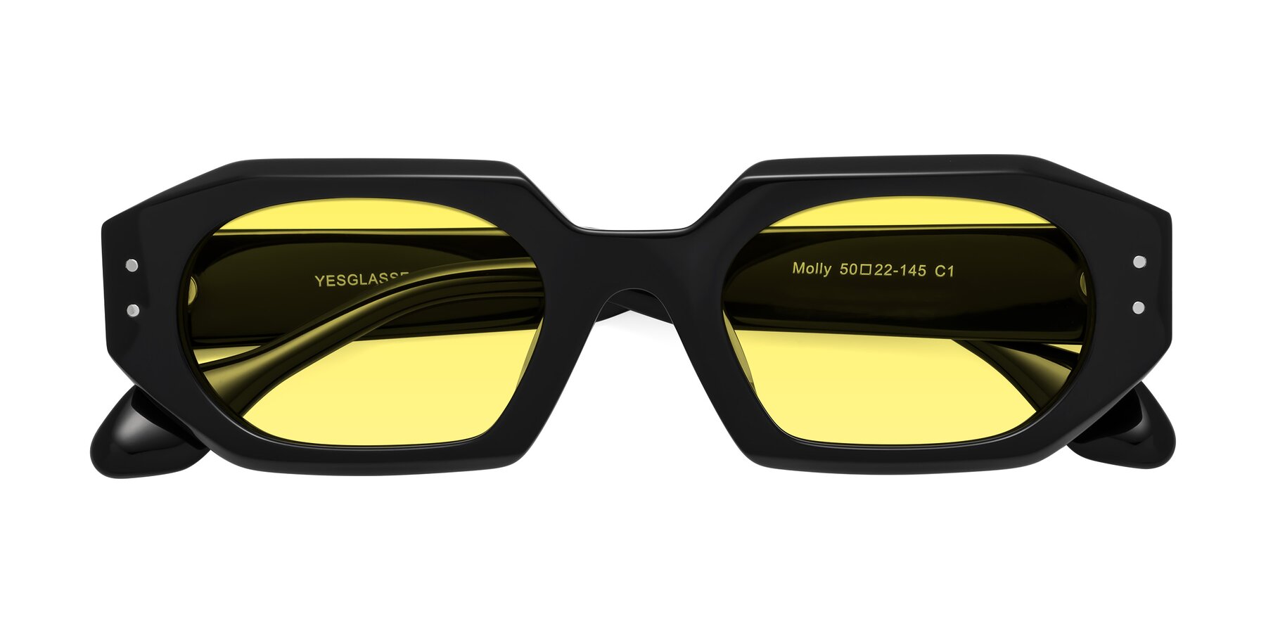 Folded Front of Molly in Black with Medium Yellow Tinted Lenses