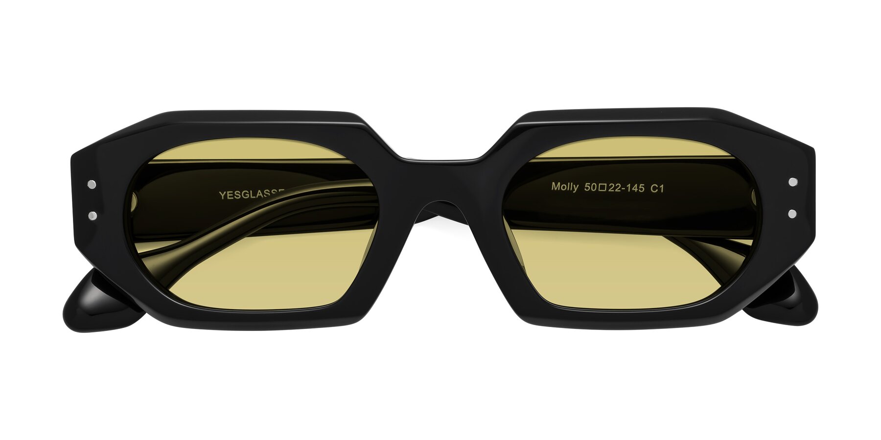 Folded Front of Molly in Black with Medium Champagne Tinted Lenses