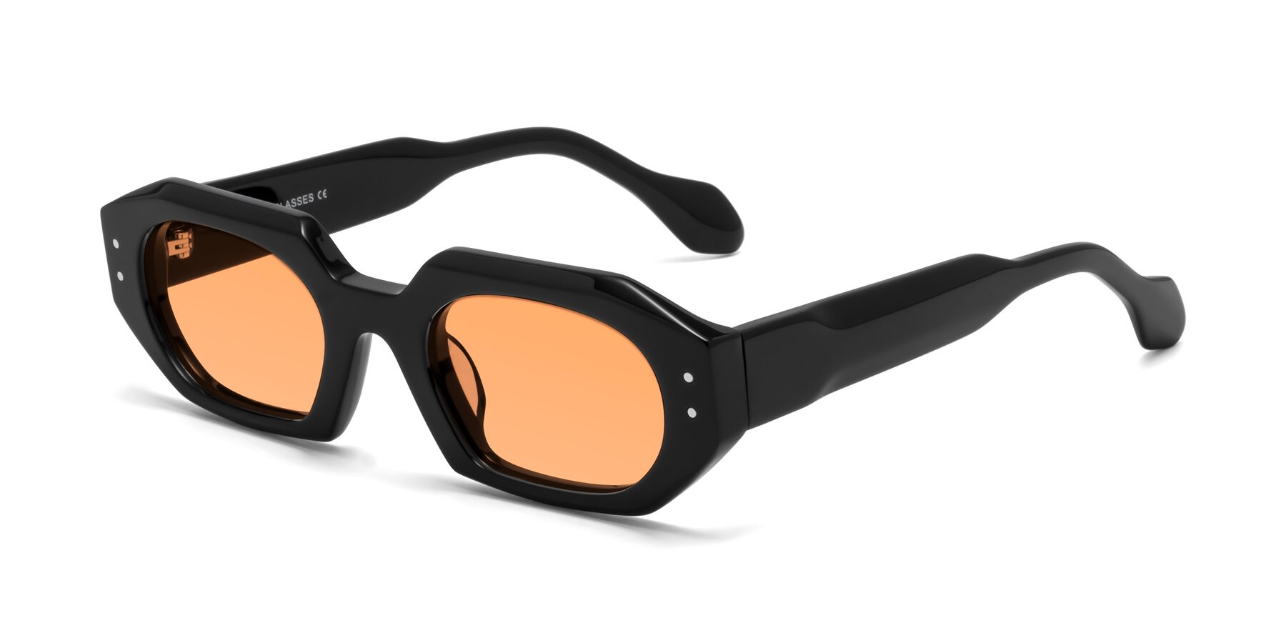 Angle of Molly in Black with Medium Orange Tinted Lenses