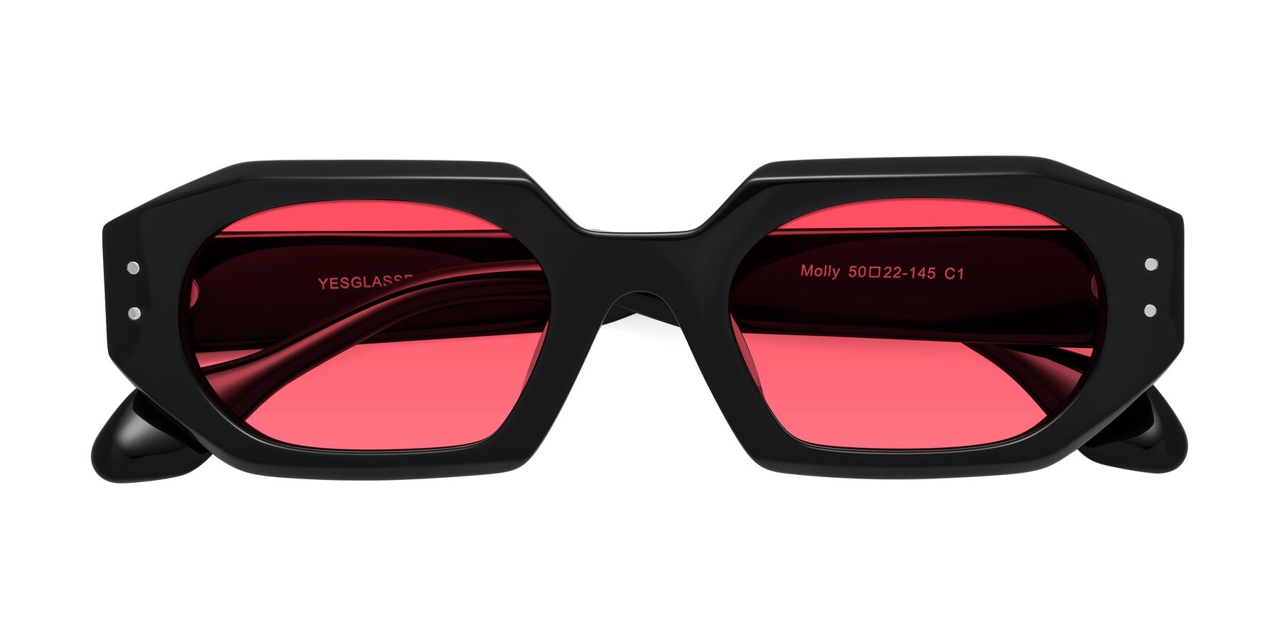 Folded Front of Molly in Black with Red Tinted Lenses