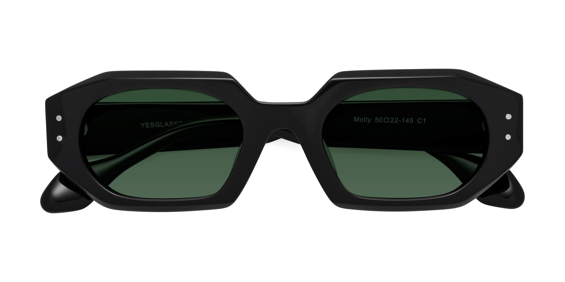 Folded Front of Molly in Black with Green Tinted Lenses