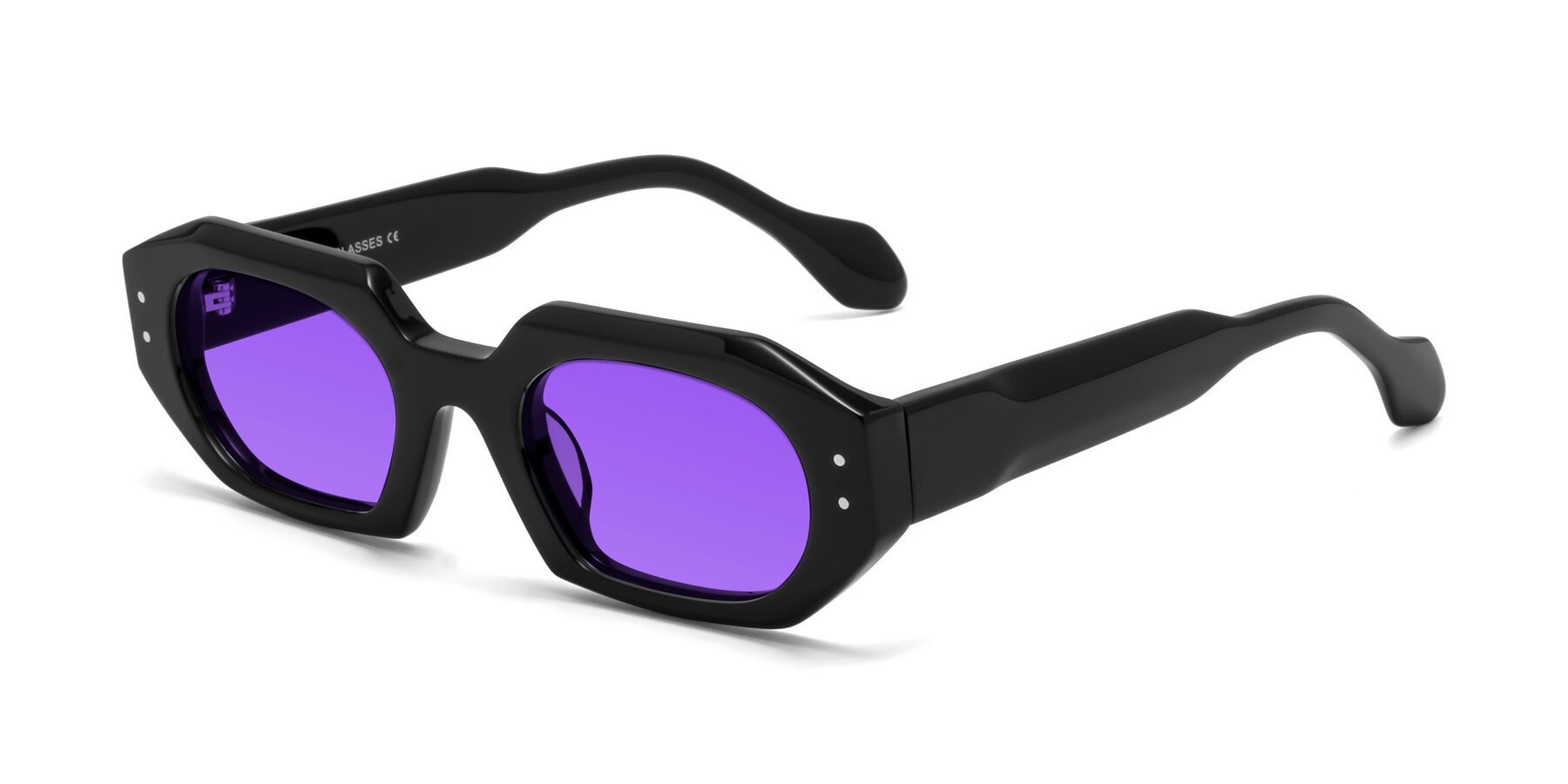 Angle of Molly in Black with Purple Tinted Lenses