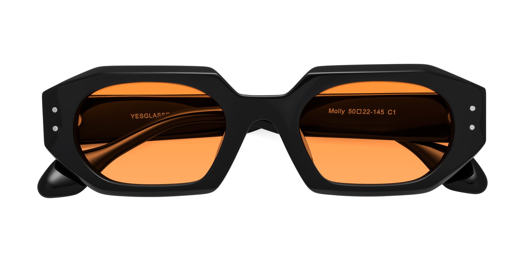 Folded Front of Molly in Black with Orange Tinted Lenses