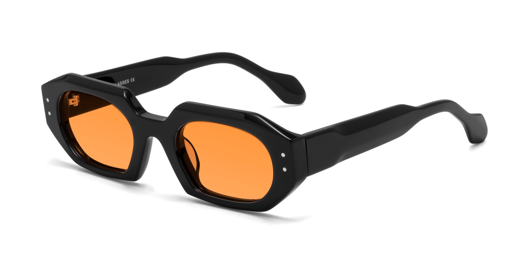 Angle of Molly in Black with Orange Tinted Lenses