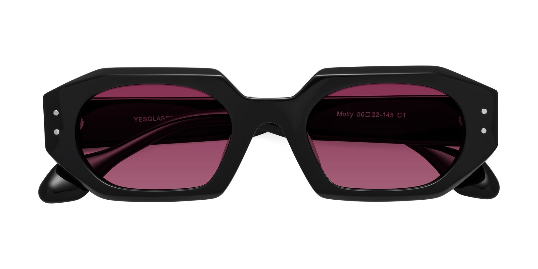 Folded Front of Molly in Black with Wine Tinted Lenses