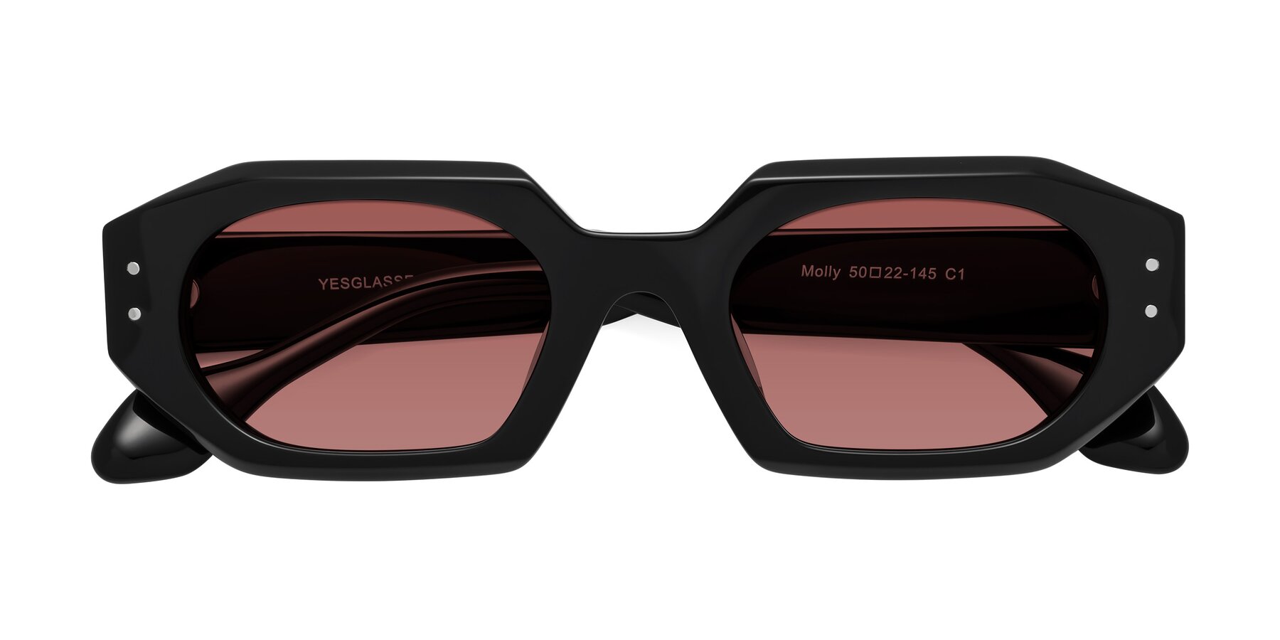 Folded Front of Molly in Black with Garnet Tinted Lenses