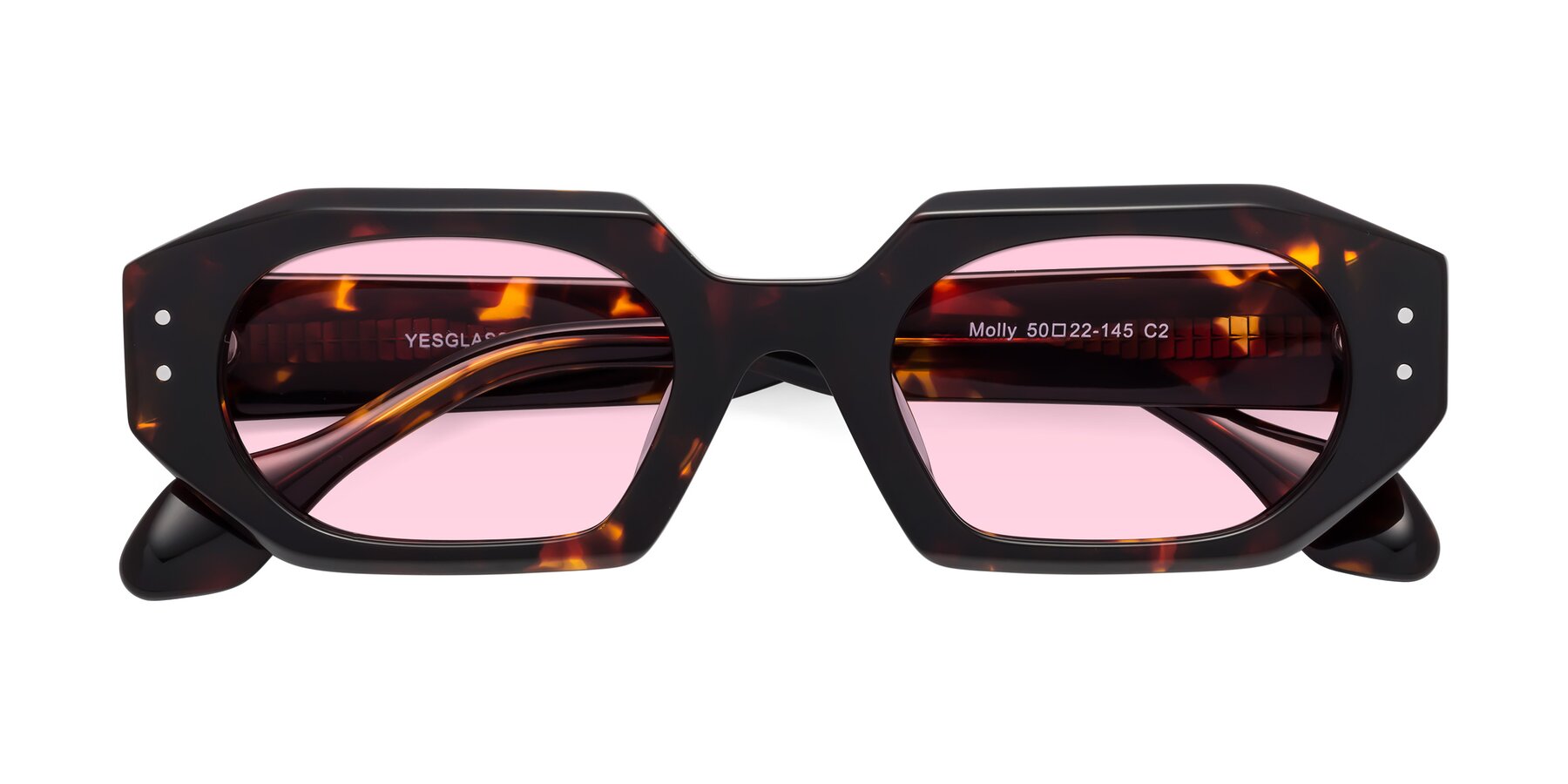 Folded Front of Molly in Tortoise with Light Pink Tinted Lenses