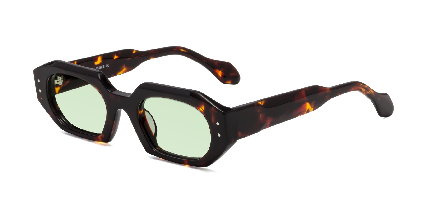 Angle of Molly in Tortoise with Light Green Tinted Lenses