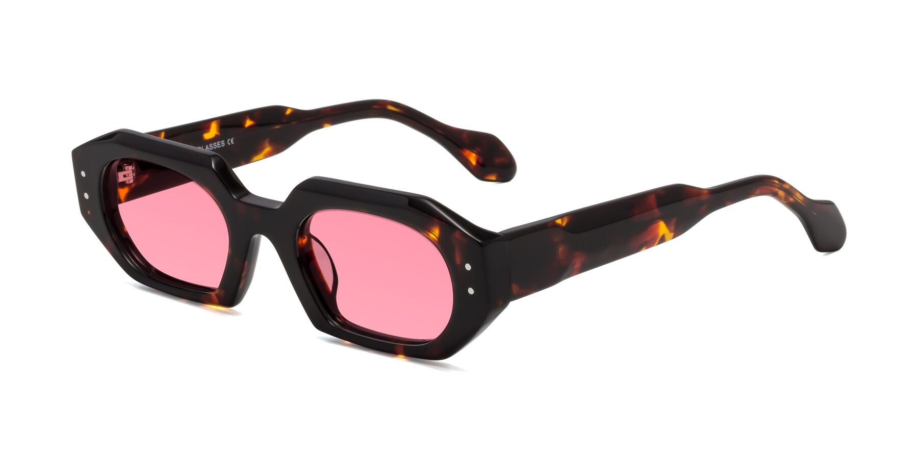 Angle of Molly in Tortoise with Pink Tinted Lenses