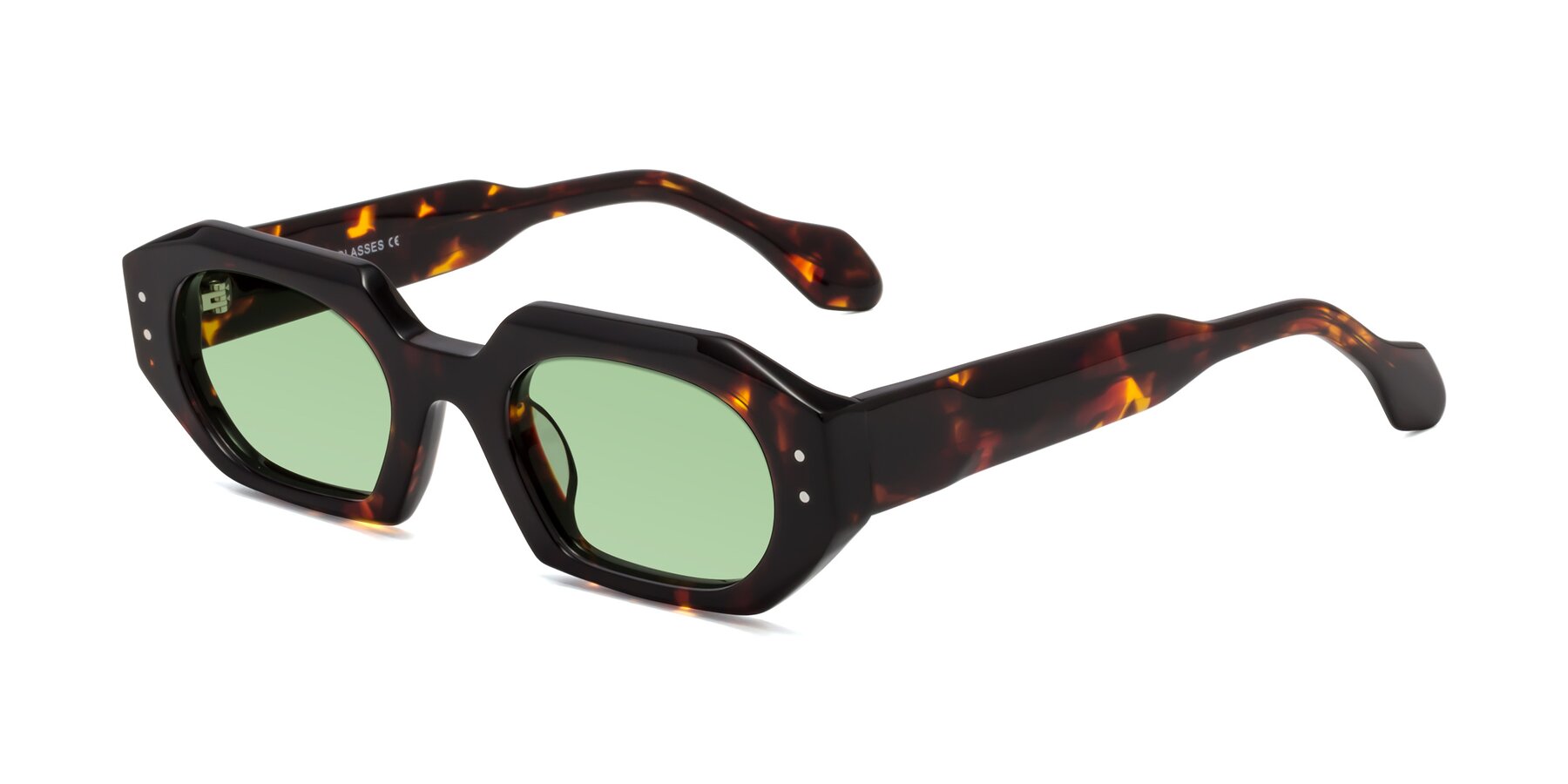Angle of Molly in Tortoise with Medium Green Tinted Lenses