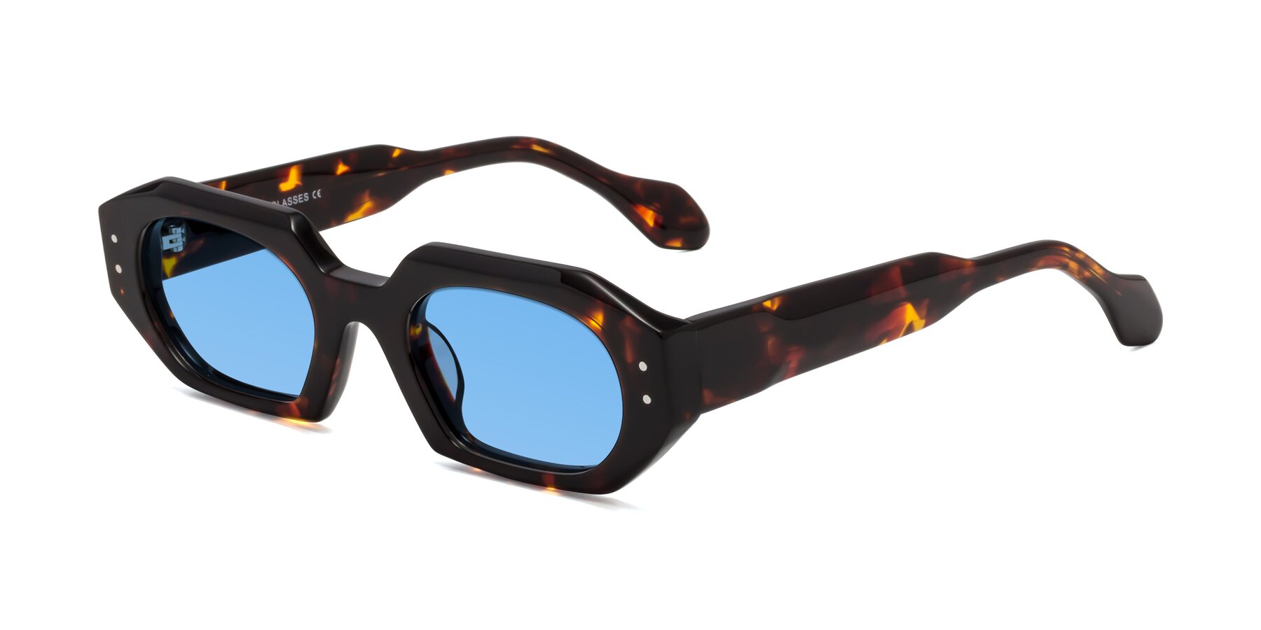 Angle of Molly in Tortoise with Medium Blue Tinted Lenses