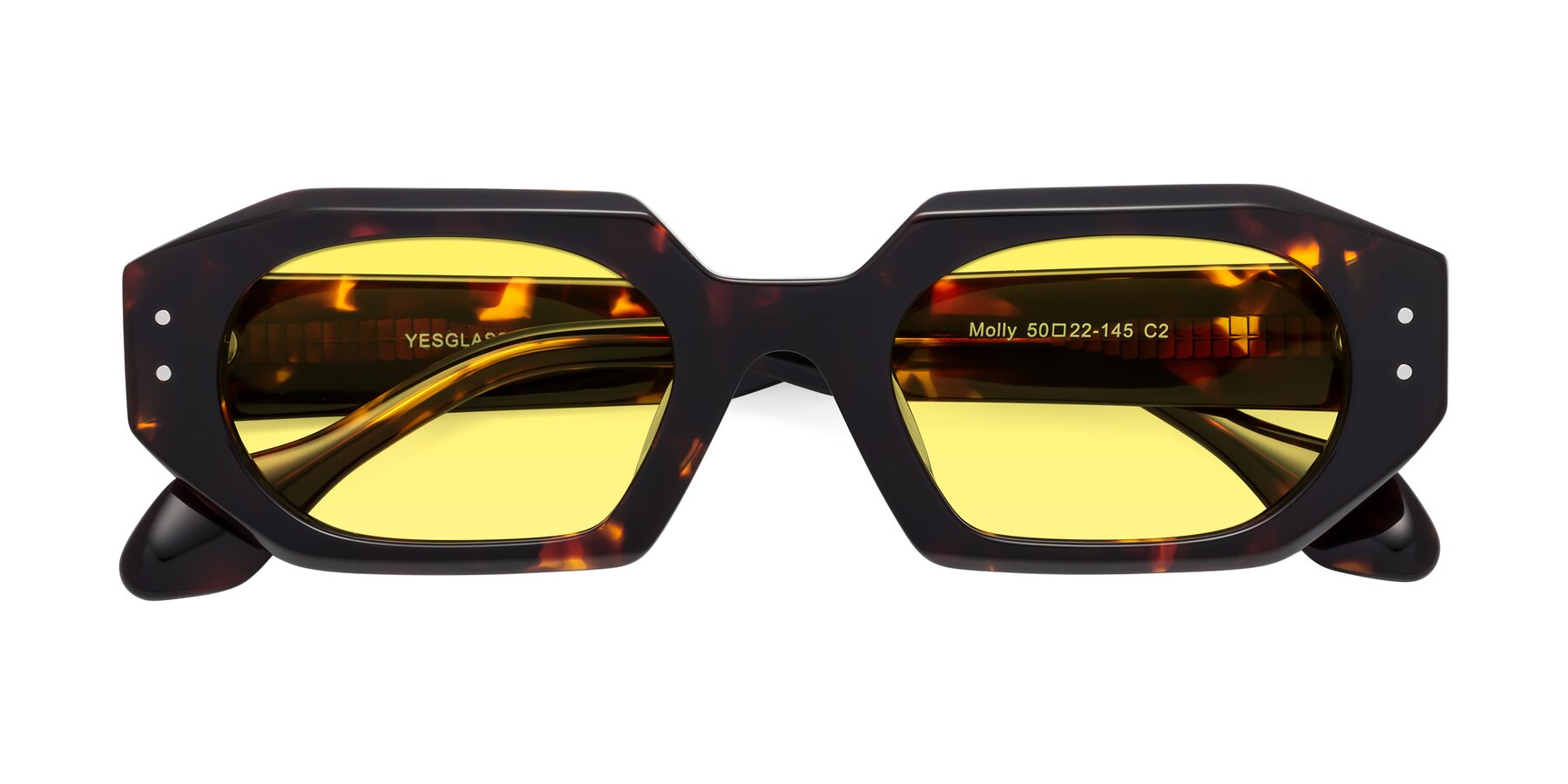 Folded Front of Molly in Tortoise with Medium Yellow Tinted Lenses