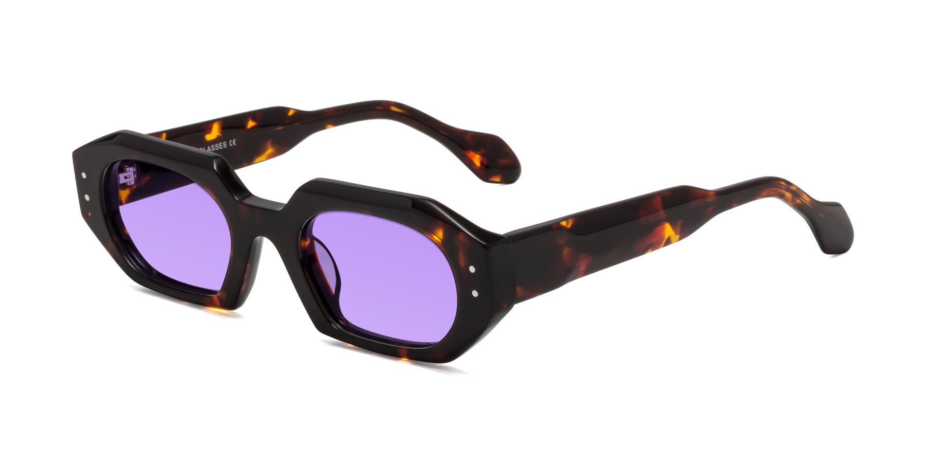 Angle of Molly in Tortoise with Medium Purple Tinted Lenses