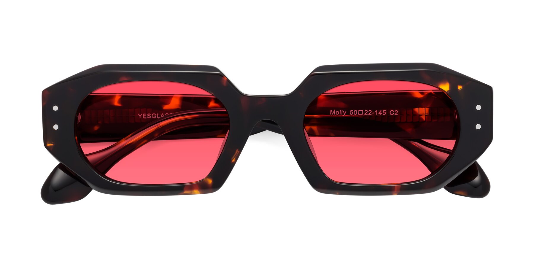 Folded Front of Molly in Tortoise with Red Tinted Lenses