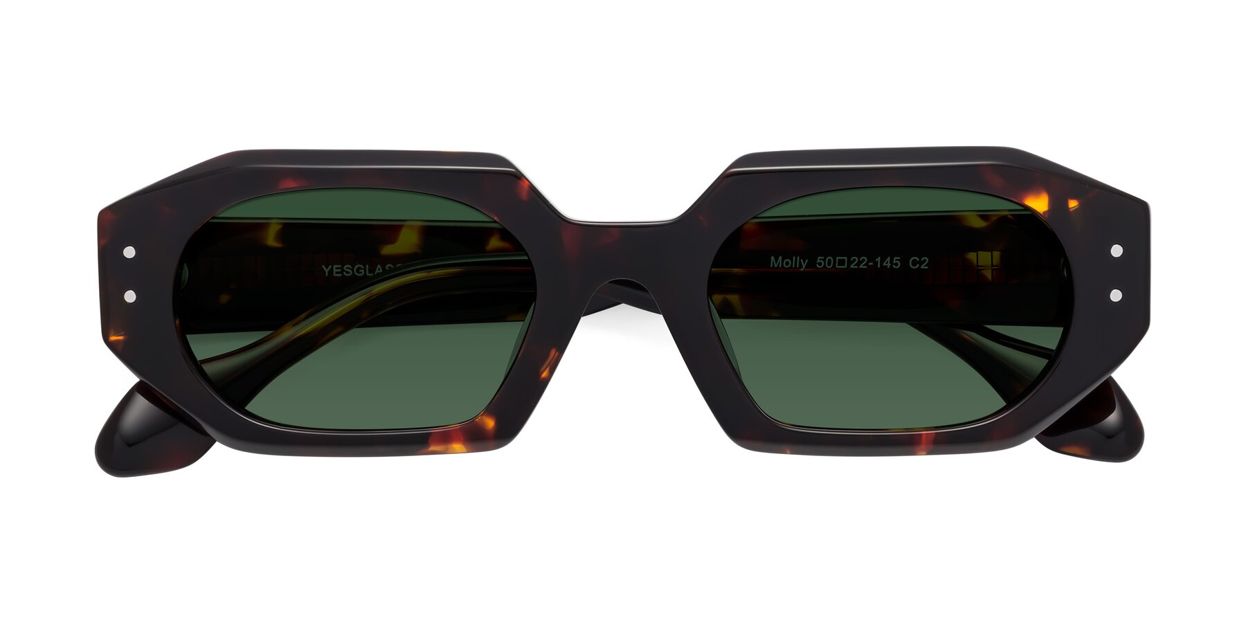 Folded Front of Molly in Tortoise with Green Tinted Lenses