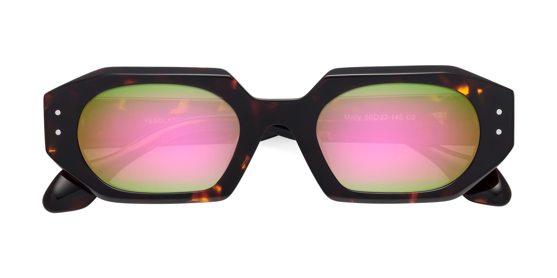 Folded Front of Molly in Tortoise with Pink Mirrored Lenses