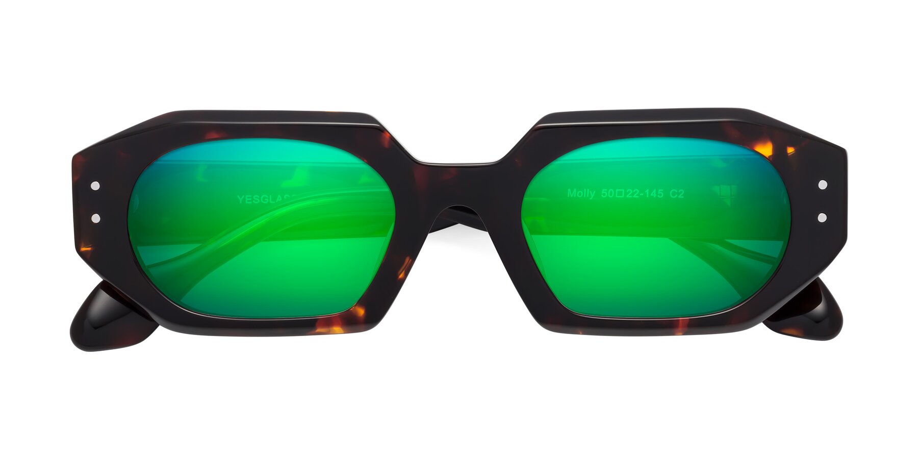 Folded Front of Molly in Tortoise with Green Mirrored Lenses