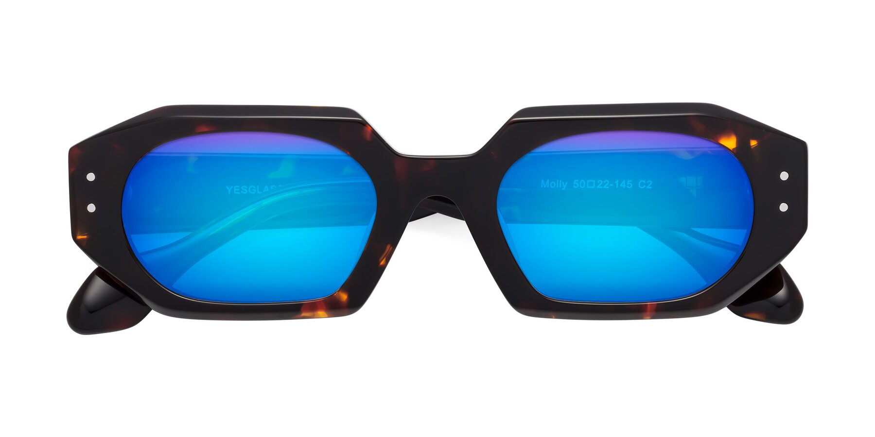 Folded Front of Molly in Tortoise with Blue Mirrored Lenses