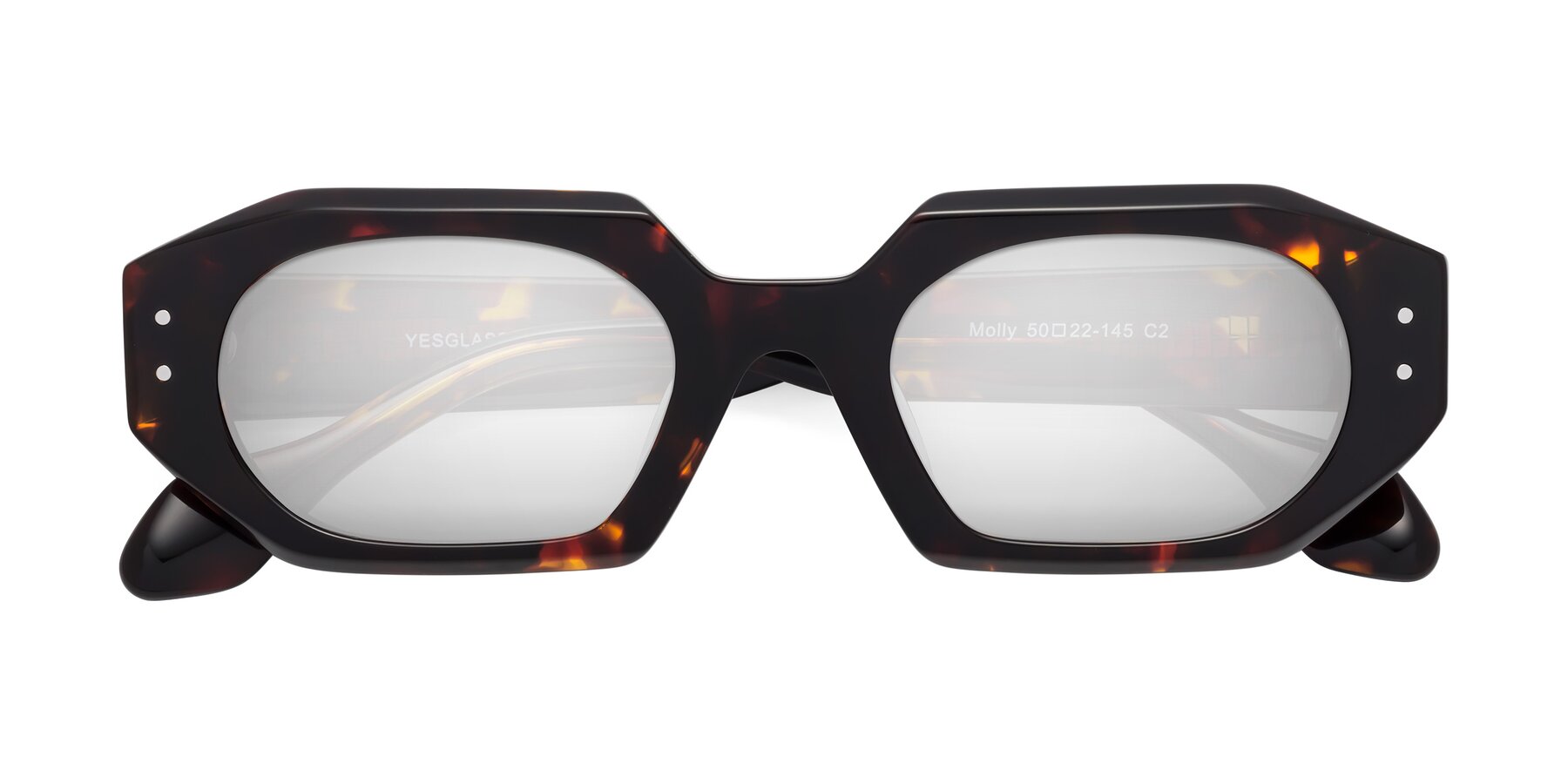 Folded Front of Molly in Tortoise with Silver Mirrored Lenses