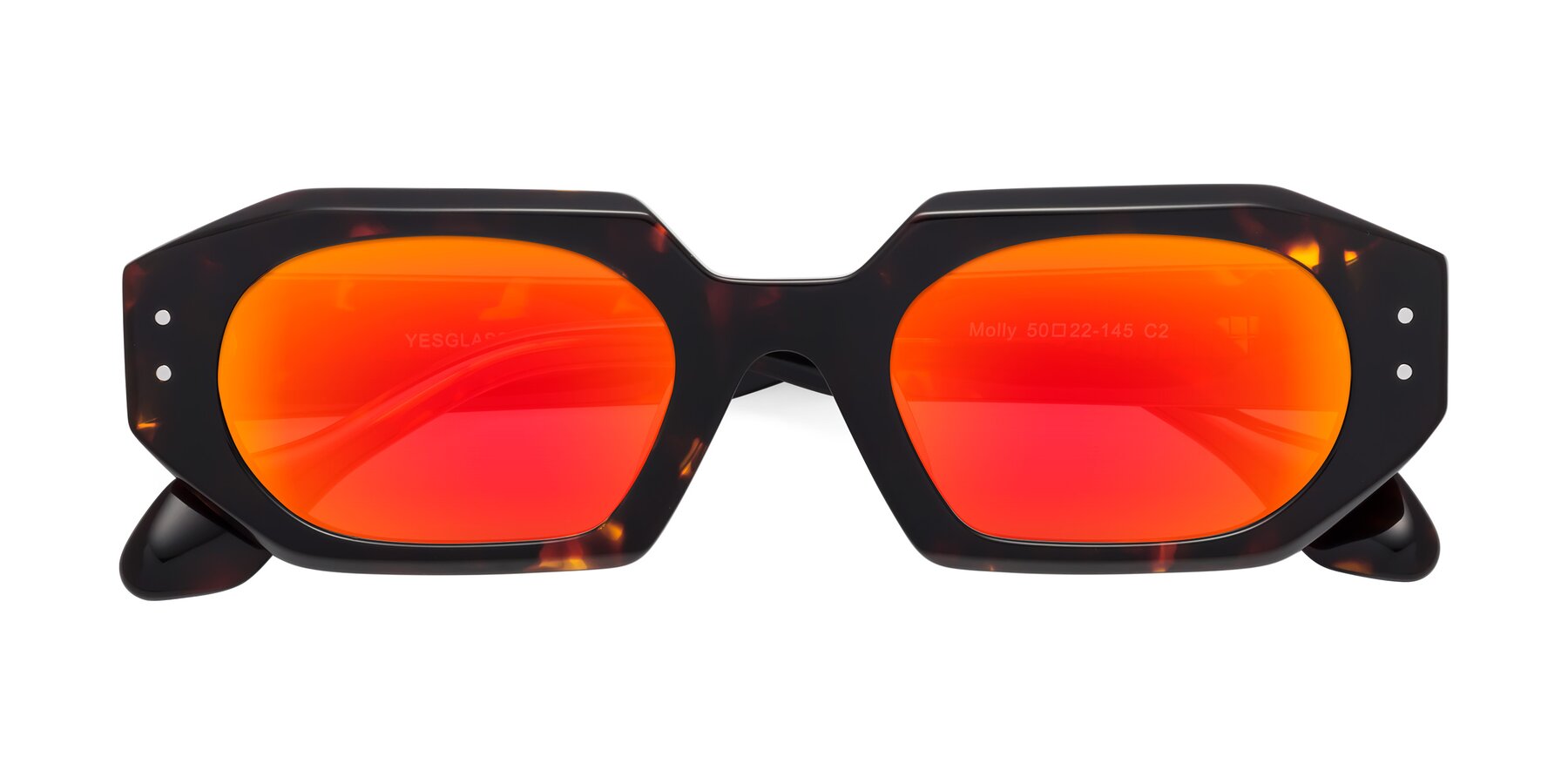 Folded Front of Molly in Tortoise with Red Gold Mirrored Lenses