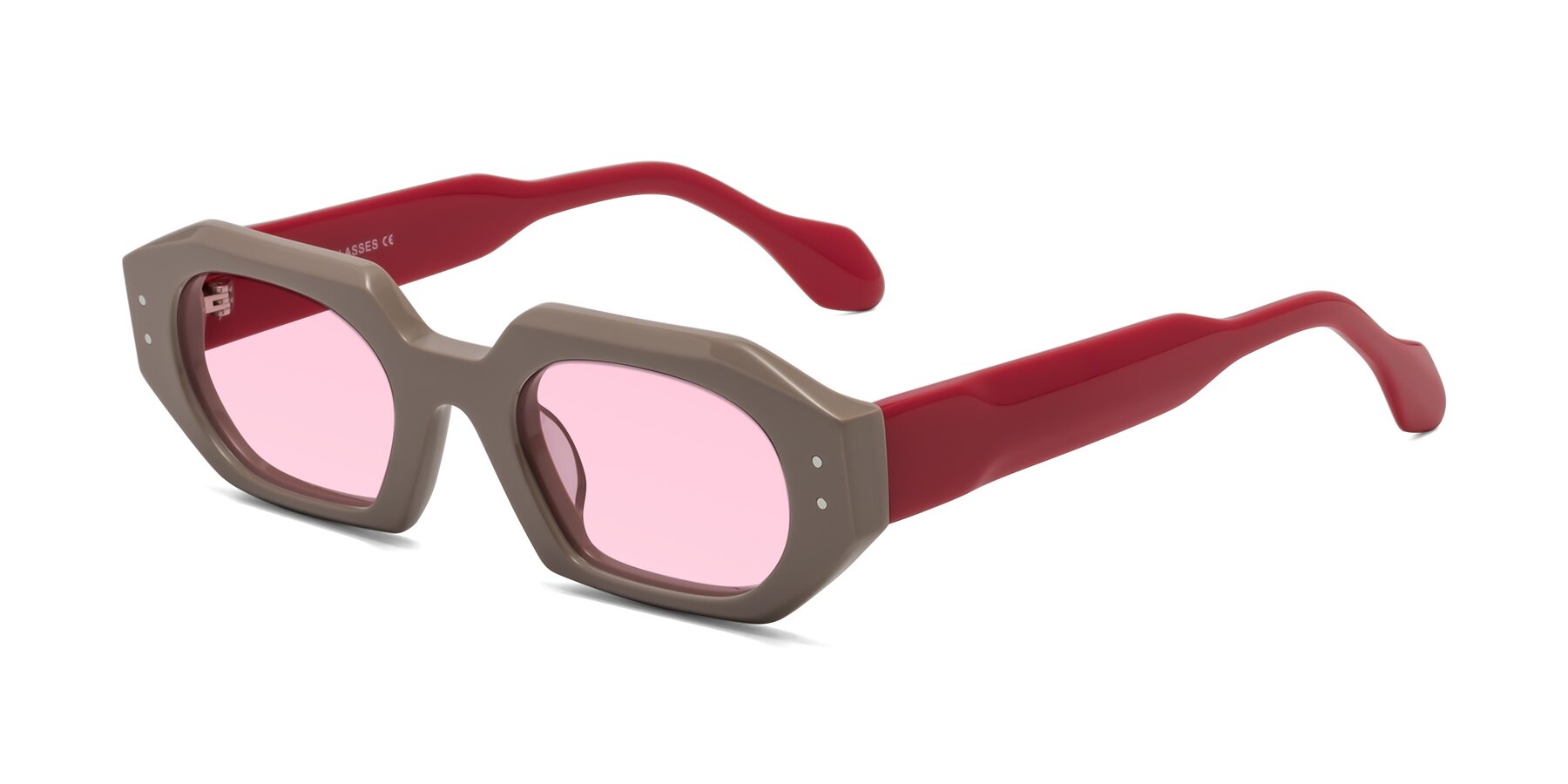 Angle of Molly in Pinkish Gray-Red with Light Pink Tinted Lenses