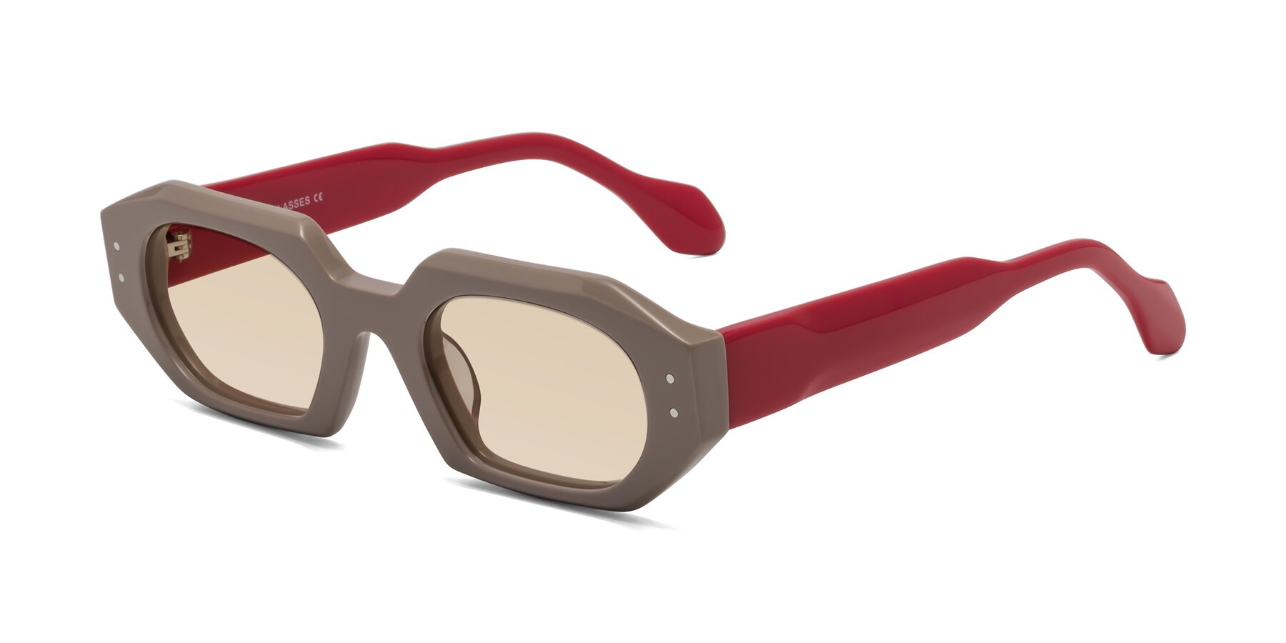 Angle of Molly in Pinkish Gray-Red with Light Brown Tinted Lenses