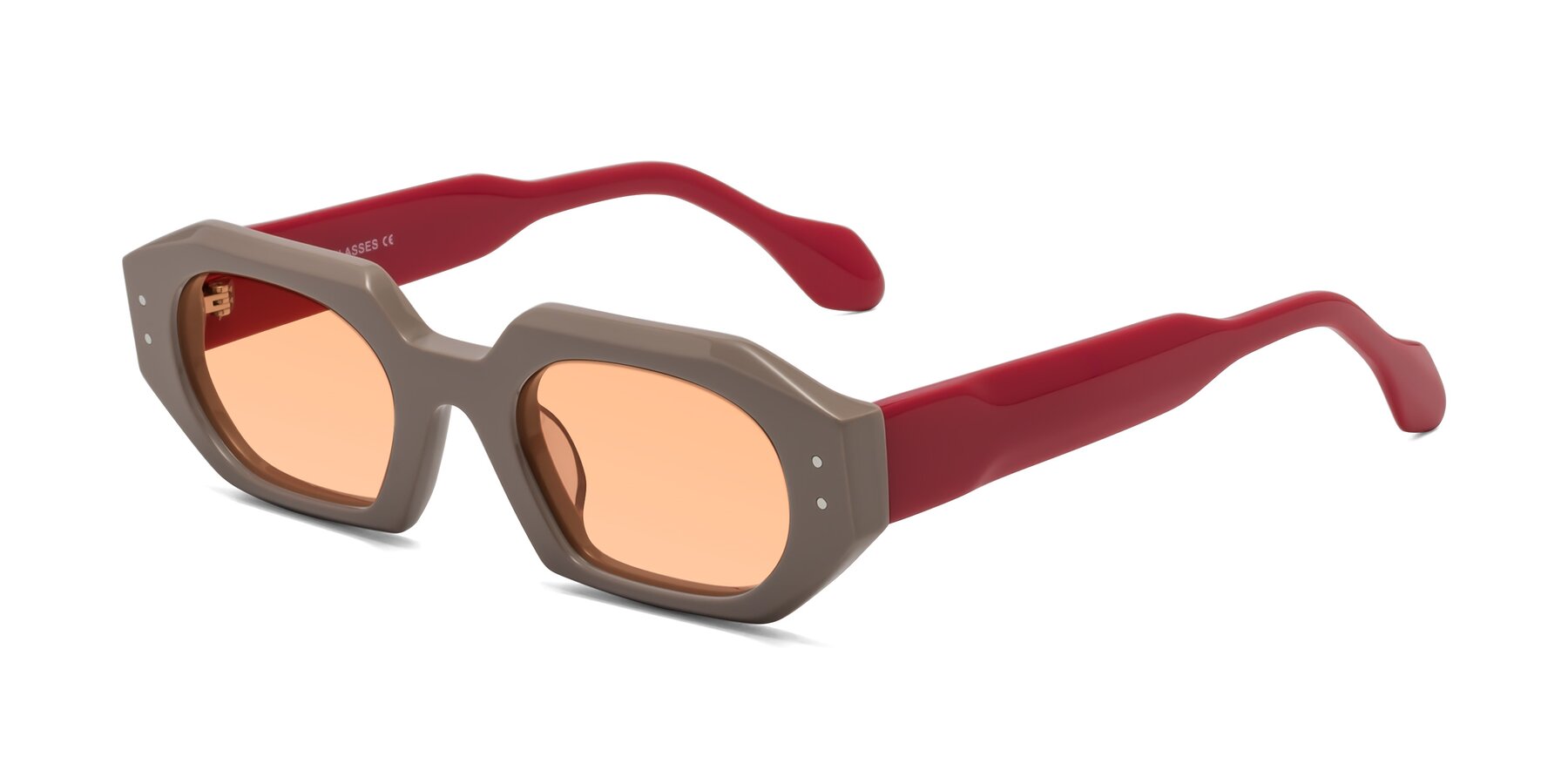 Angle of Molly in Pinkish Gray-Red with Light Orange Tinted Lenses