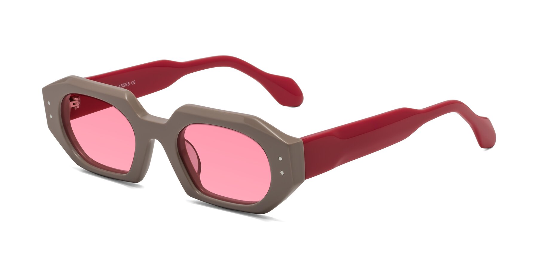 Angle of Molly in Pinkish Gray-Red with Pink Tinted Lenses