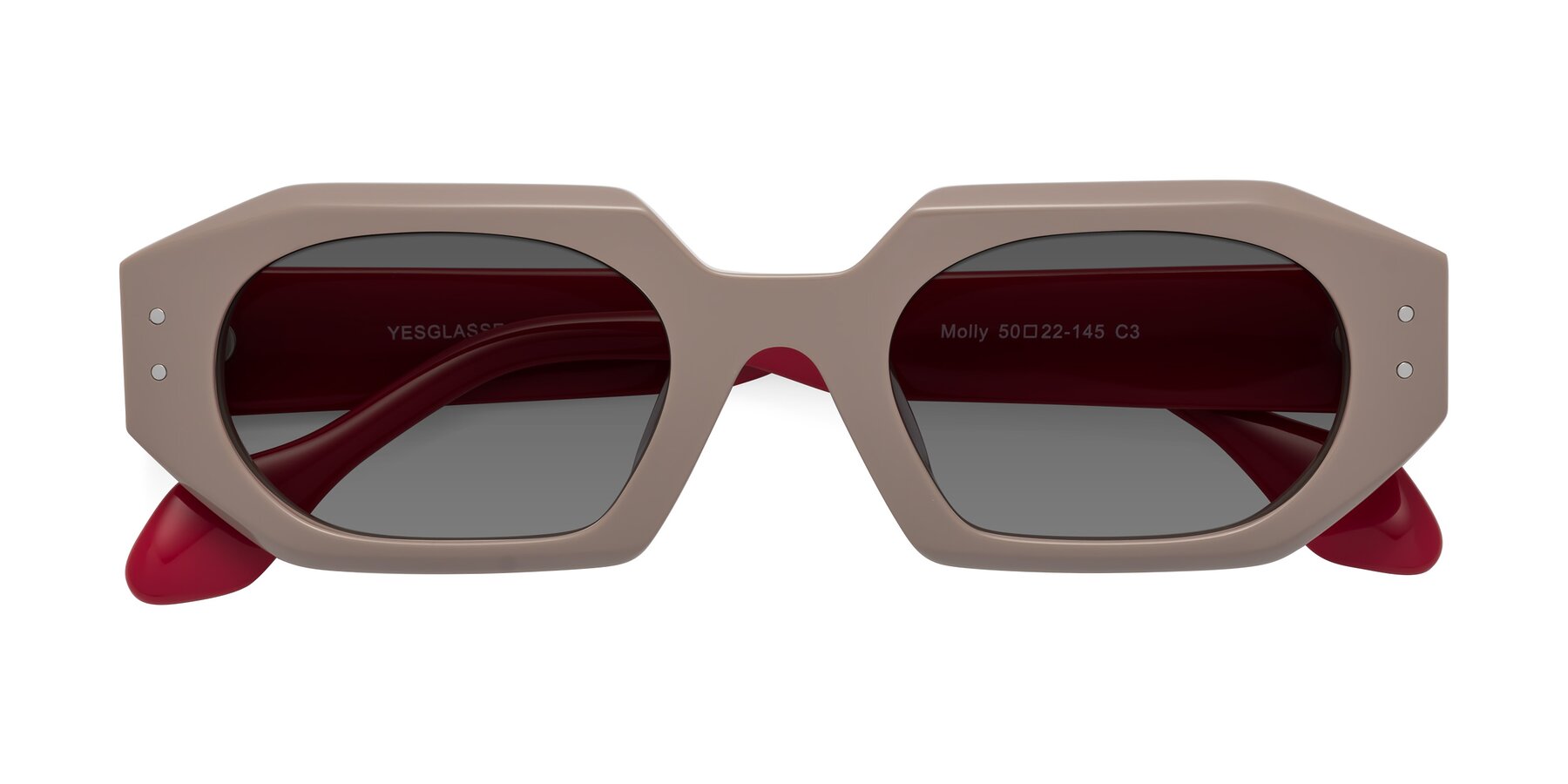 Folded Front of Molly in Pinkish Gray-Red with Medium Gray Tinted Lenses