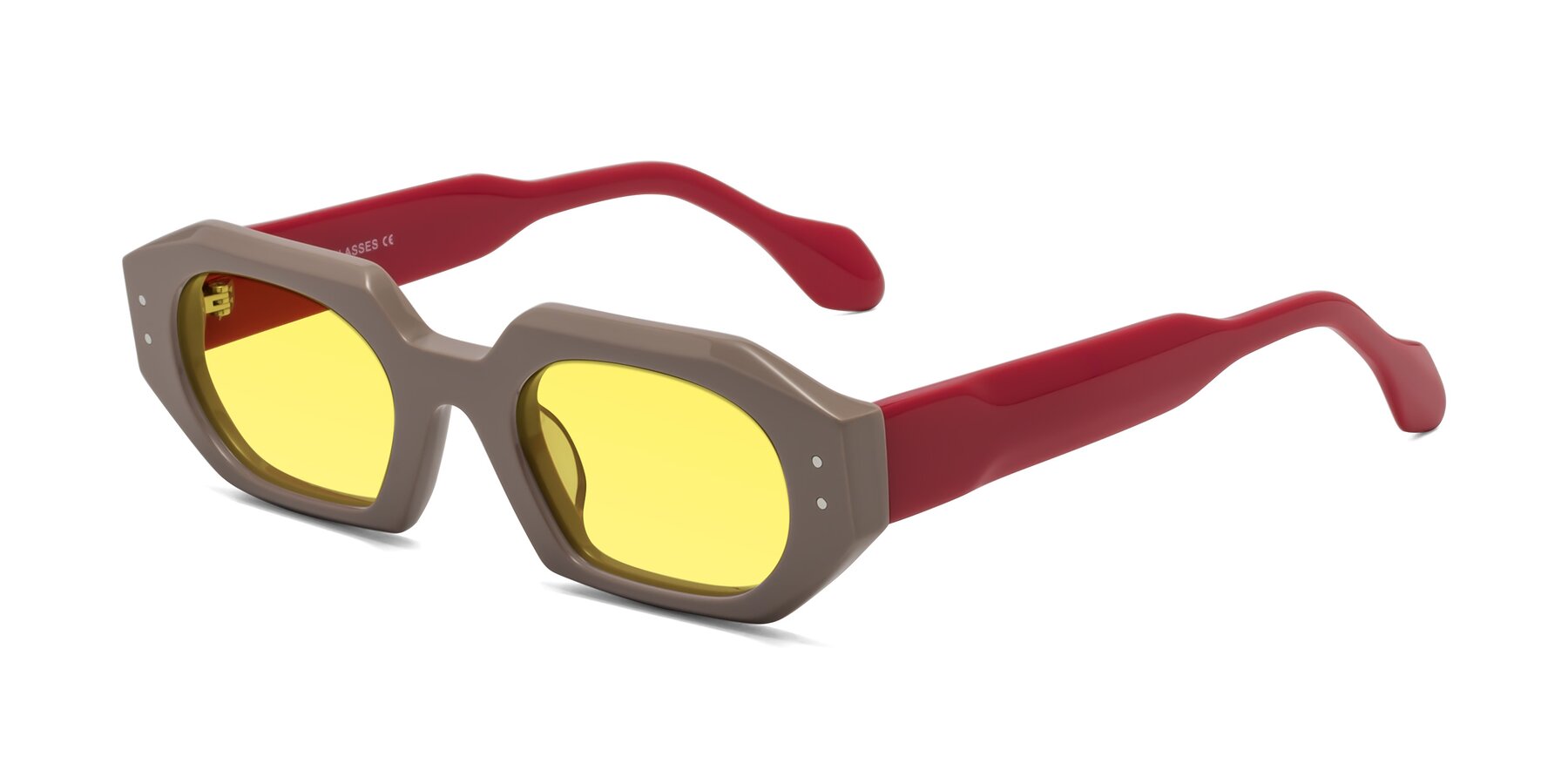 Angle of Molly in Pinkish Gray-Red with Medium Yellow Tinted Lenses