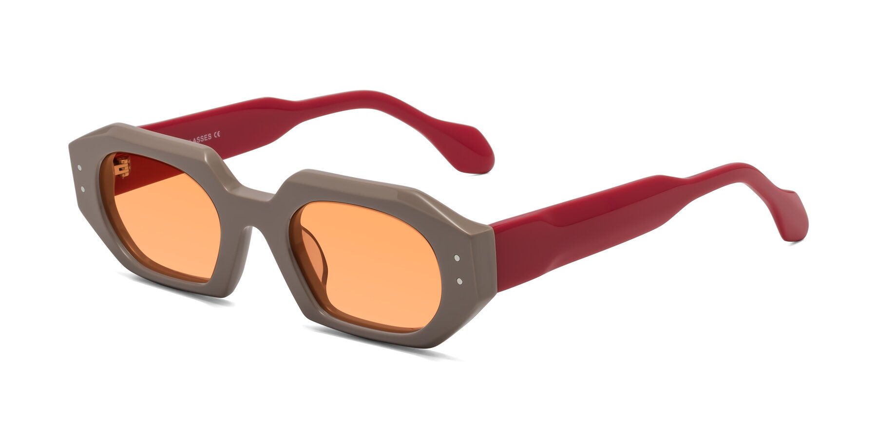 Angle of Molly in Pinkish Gray-Red with Medium Orange Tinted Lenses