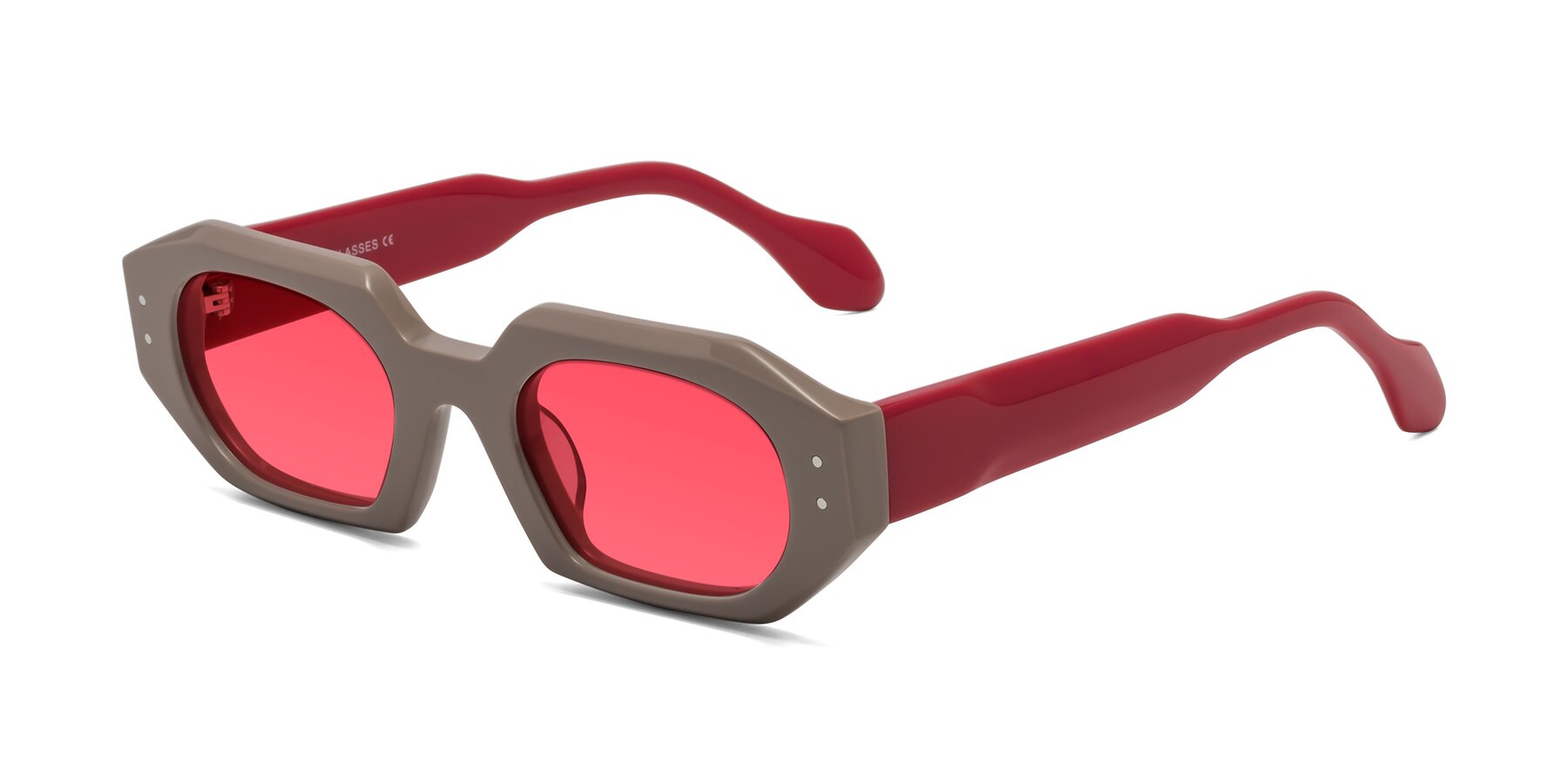Angle of Molly in Pinkish Gray-Red with Red Tinted Lenses