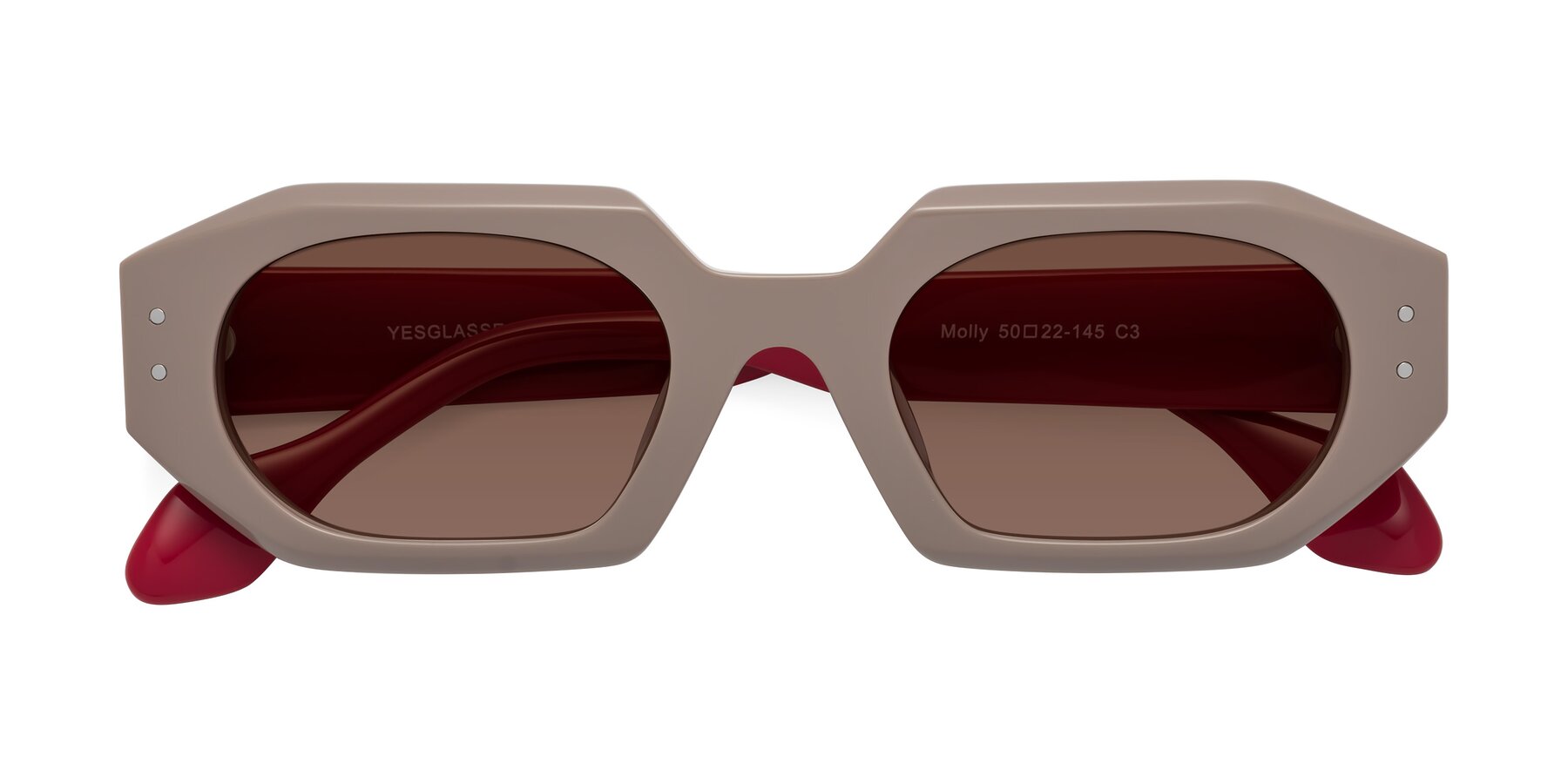 Folded Front of Molly in Pinkish Gray-Red with Brown Tinted Lenses