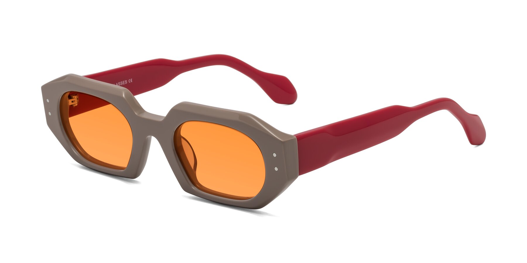 Angle of Molly in Pinkish Gray-Red with Orange Tinted Lenses