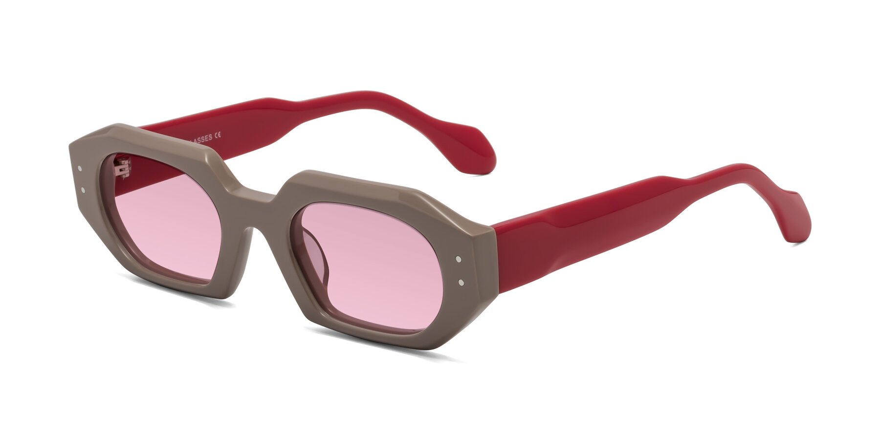 Angle of Molly in Pinkish Gray-Red with Light Wine Tinted Lenses