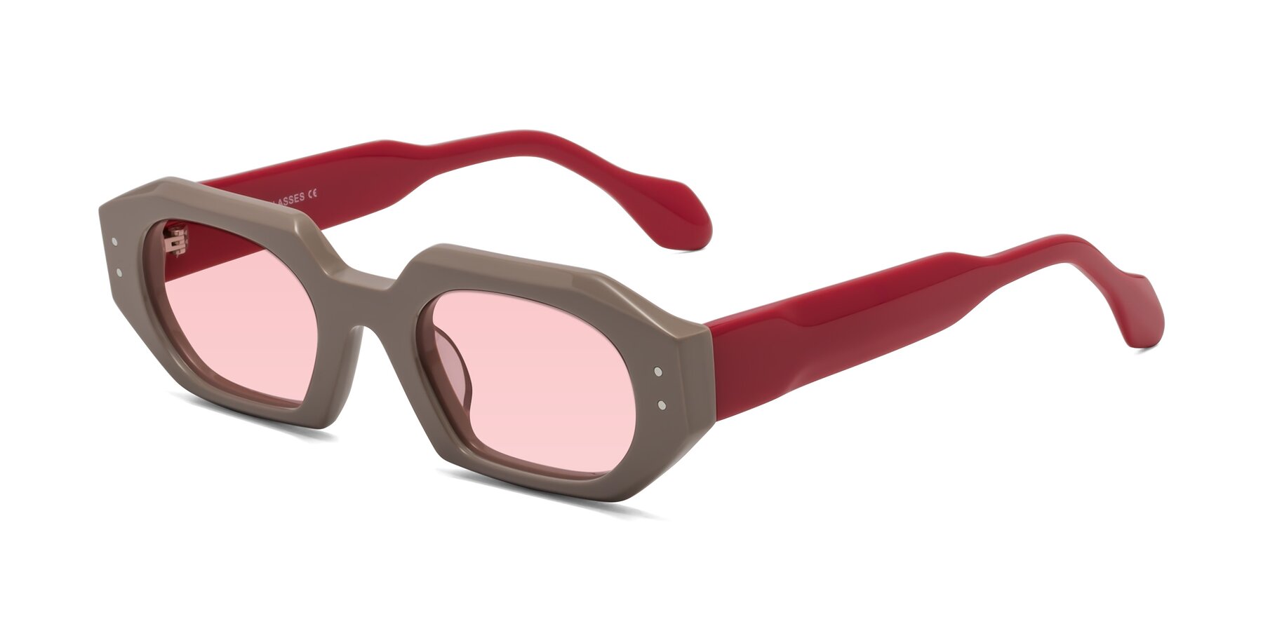 Angle of Molly in Pinkish Gray-Red with Light Garnet Tinted Lenses