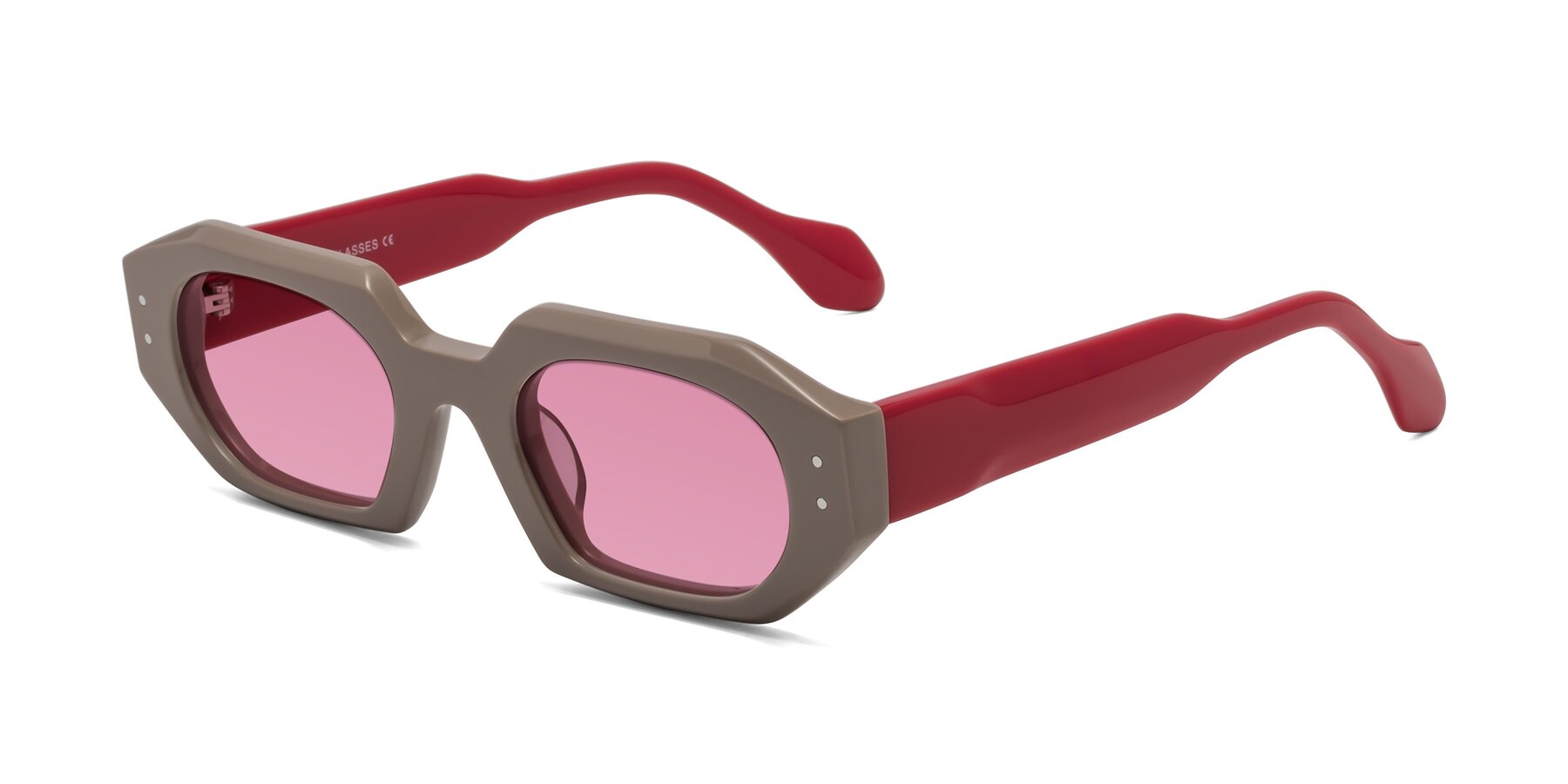 Angle of Molly in Pinkish Gray-Red with Medium Wine Tinted Lenses