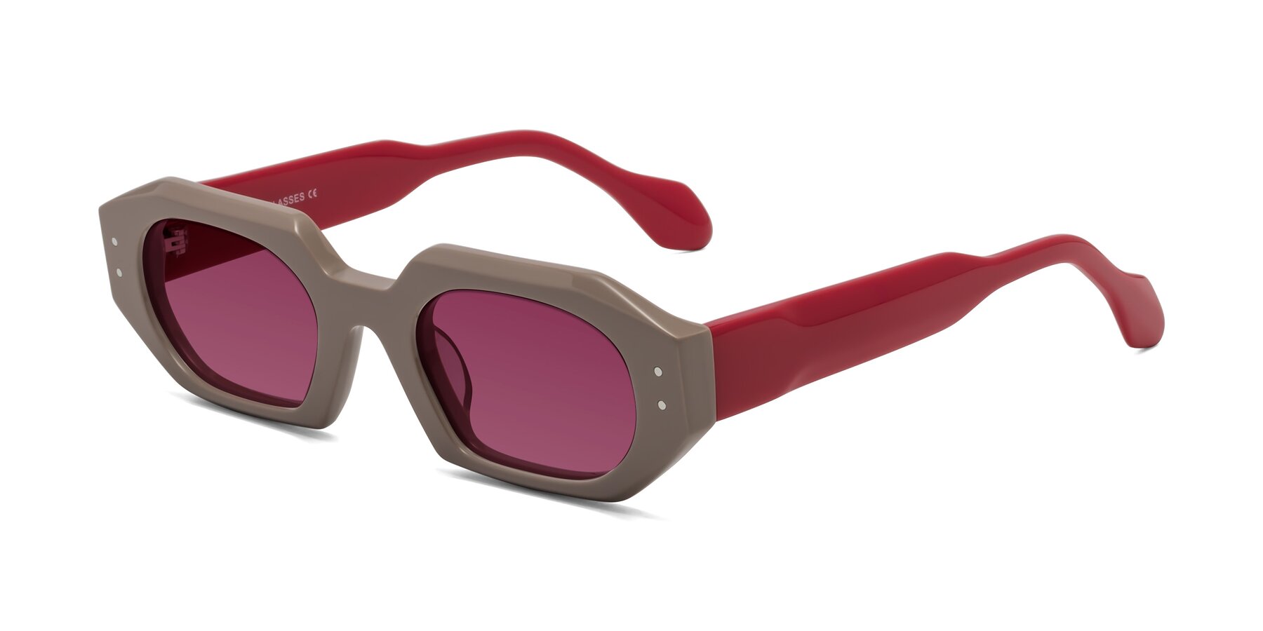 Angle of Molly in Pinkish Gray-Red with Wine Tinted Lenses