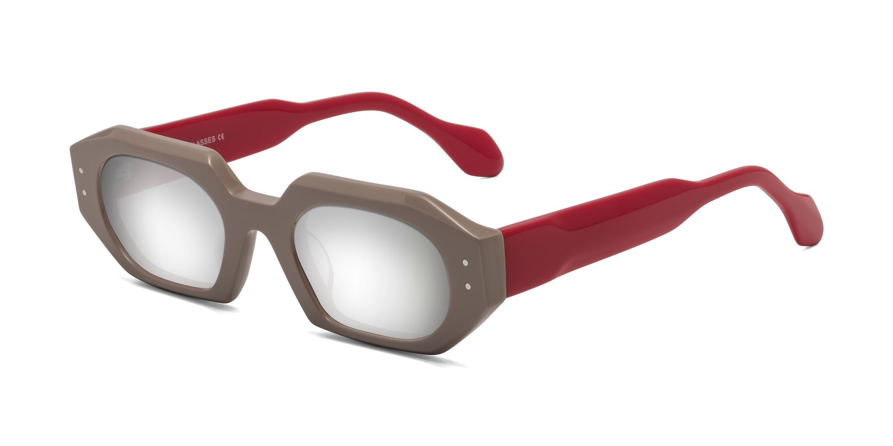Angle of Molly in Pinkish Gray-Red with Silver Mirrored Lenses