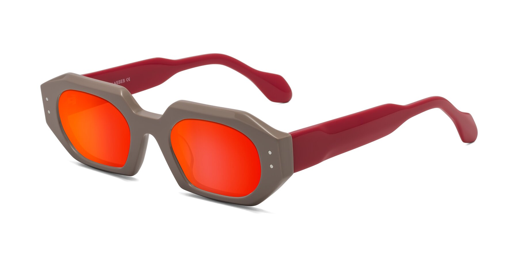 Angle of Molly in Pinkish Gray-Red with Red Gold Mirrored Lenses