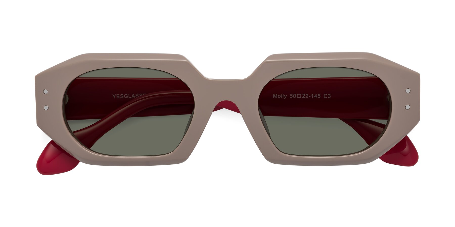 Folded Front of Molly in Pinkish Gray-Red with Gray Polarized Lenses