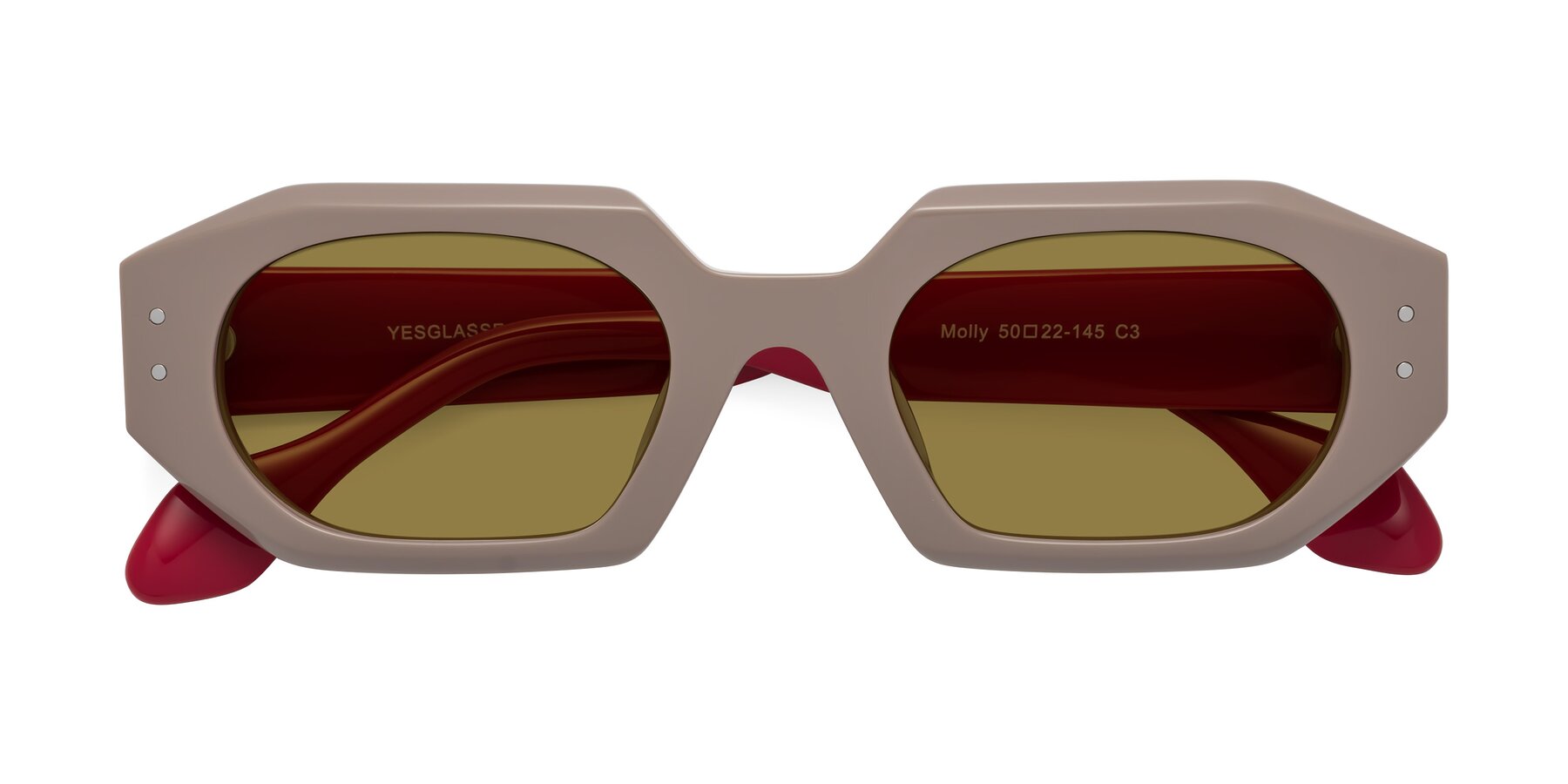 Folded Front of Molly in Pinkish Gray-Red with Brown Polarized Lenses